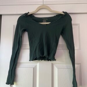 Free People Dark Green Ribbed Long Sleeve Top